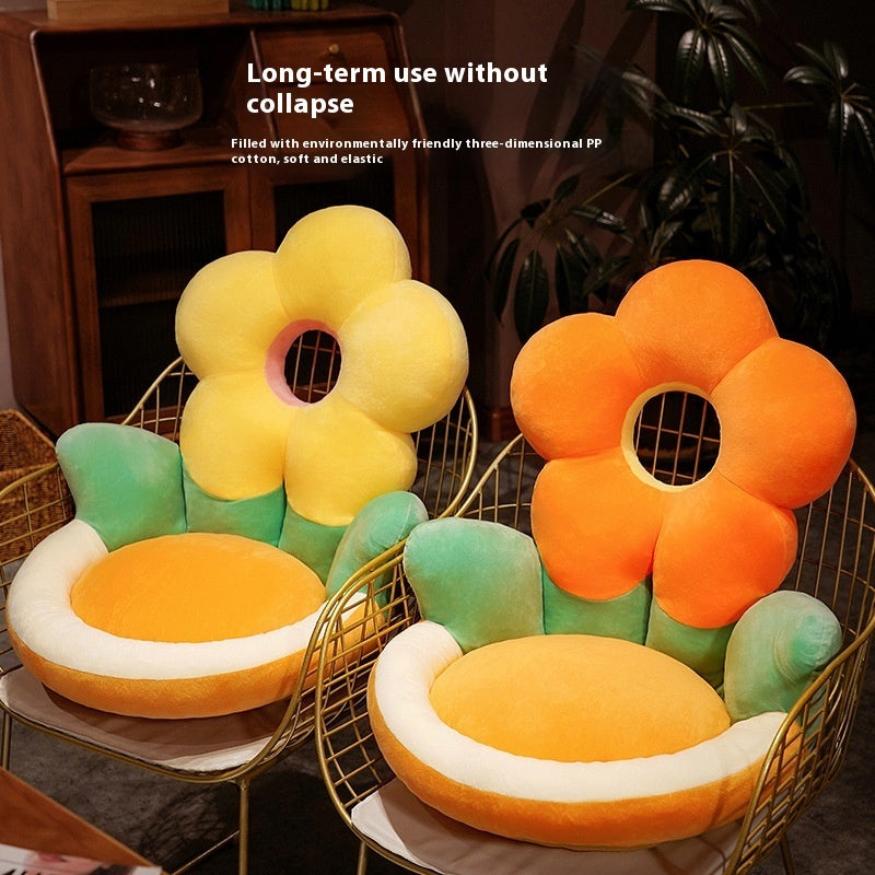 KTX-062931 Floral Pattern Half-pack Waist Support Plush Cushion, Available in Sunflower and Various Colors
