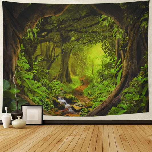 KTX-063891 Large Natural Forest Tapestry - Bohemian Wall Hanging for Home, Yoga, Picnic, and Decor