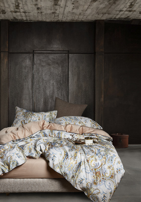 KTX-064339 Satin Long-Staple Cotton Four-Piece Quilt Cover Set with Floral Patterns in Yellow