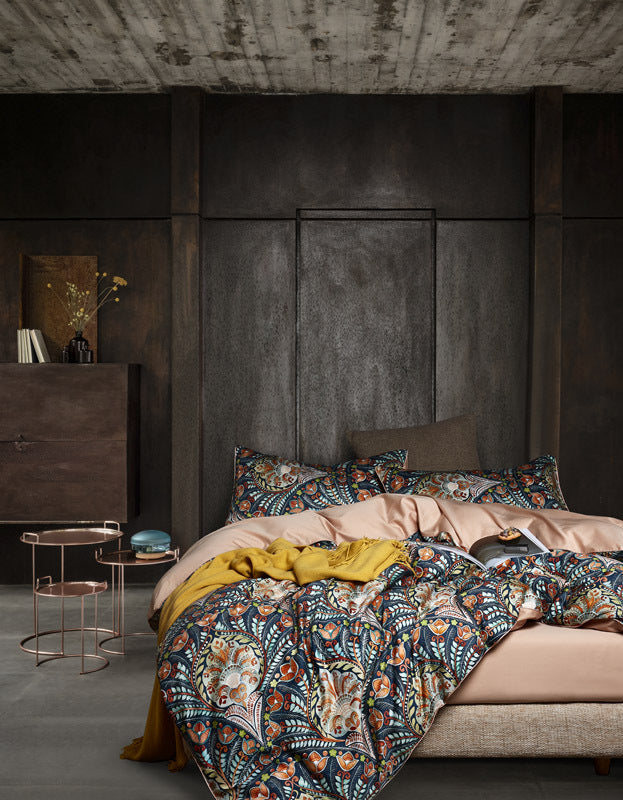 KTX-064339 Satin Long-Staple Cotton Four-Piece Quilt Cover Set with Floral Patterns in Yellow