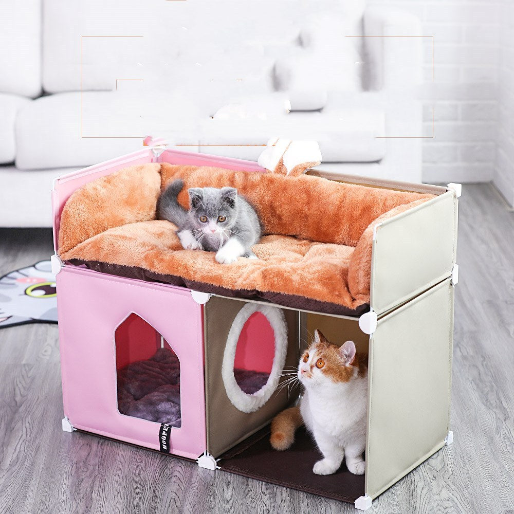 KTX-064467 Enclosed Winter Cat Shelter with Double Deck Design for Year-Round Comfort
