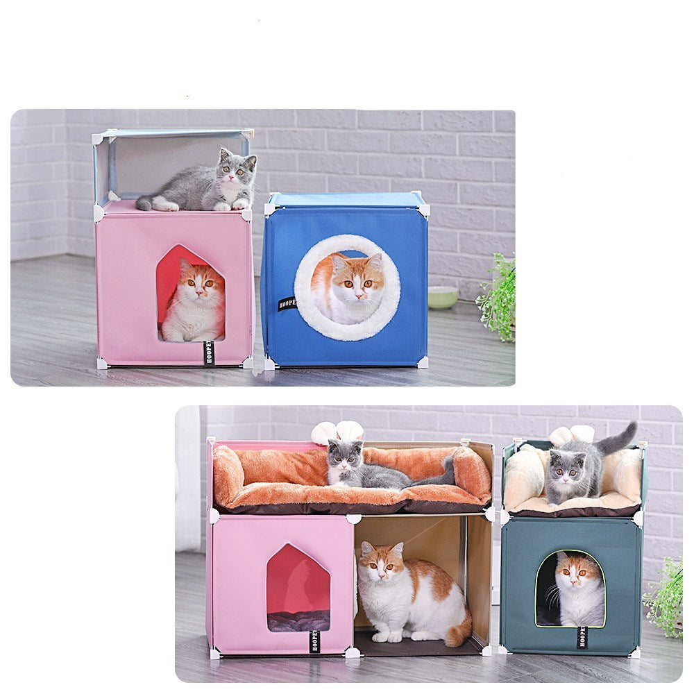 KTX-064467 Enclosed Winter Cat Shelter with Double Deck Design for Year-Round Comfort