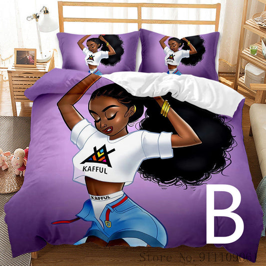 KTX-065811 African Girl Inspired Bedding Set for Kids - Duvet Cover and Pillowcase Options Available in Various Sizes