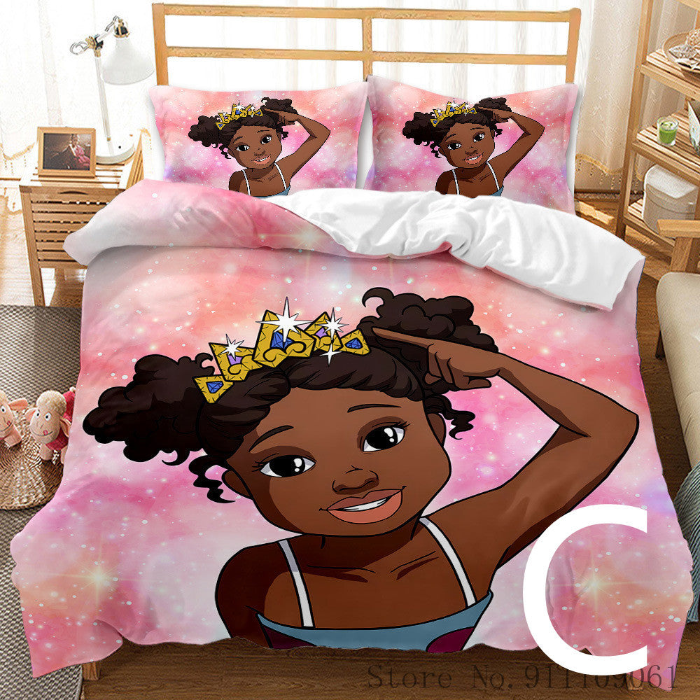 KTX-065811 African Girl Inspired Bedding Set for Kids - Duvet Cover and Pillowcase Options Available in Various Sizes