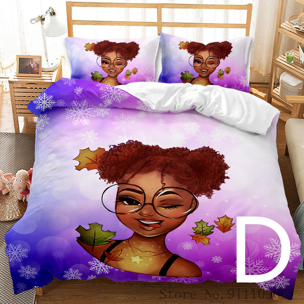 KTX-065811 African Girl Inspired Bedding Set for Kids - Duvet Cover and Pillowcase Options Available in Various Sizes