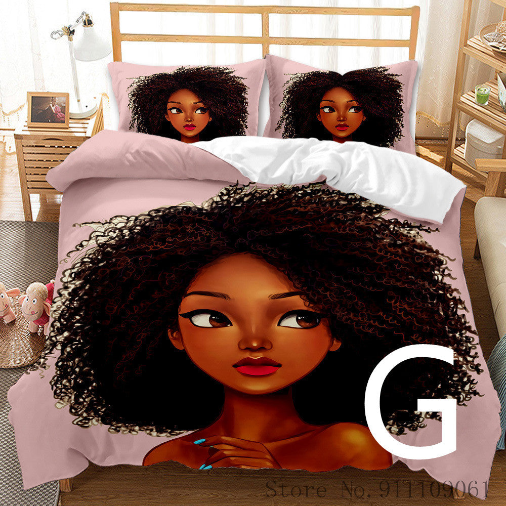 KTX-065811 African Girl Inspired Bedding Set for Kids - Duvet Cover and Pillowcase Options Available in Various Sizes
