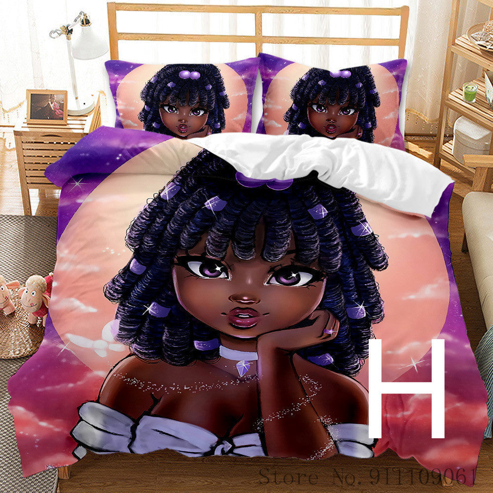 KTX-065811 African Girl Inspired Bedding Set for Kids - Duvet Cover and Pillowcase Options Available in Various Sizes
