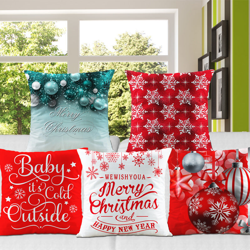KTX-066387 Digital Printed Christmas Pillowcase - Super Soft Short Plush Cushion Cover, 45x45cm, PP Cotton Filling