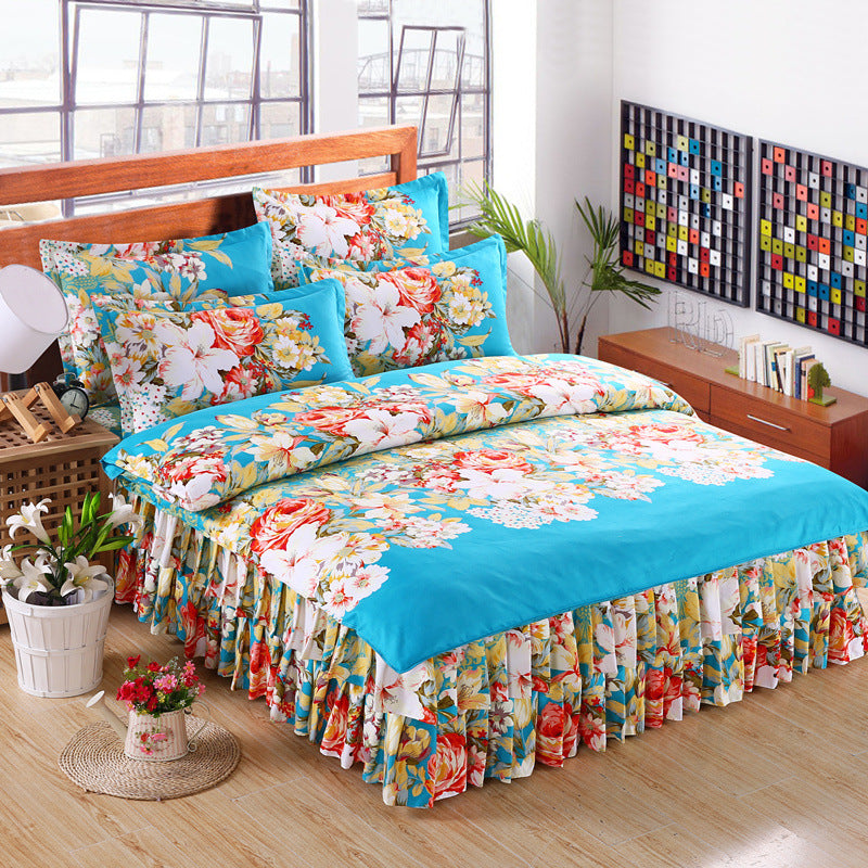 KTX-066643 Four Piece Personalized Fashion Cotton Bedding Set - 100% Pure Cotton with Twill Weave and Reactive Printing