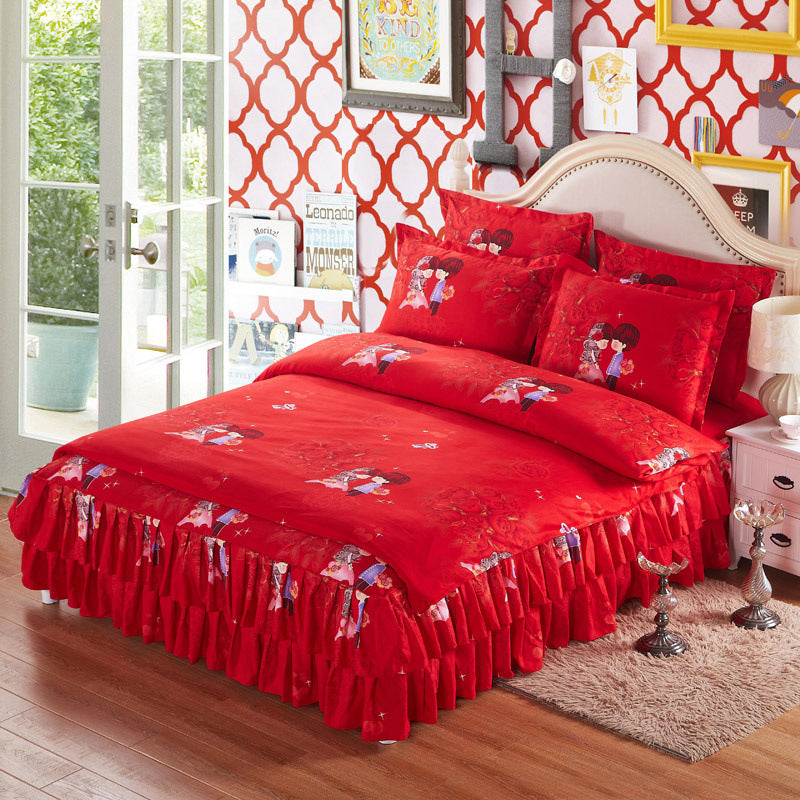 KTX-066643 Four Piece Personalized Fashion Cotton Bedding Set - 100% Pure Cotton with Twill Weave and Reactive Printing