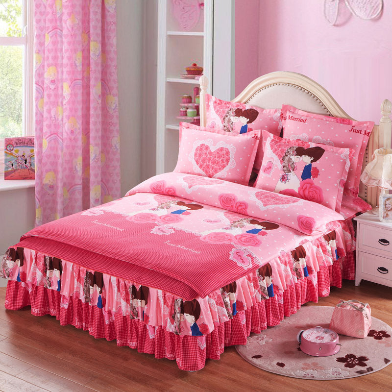 KTX-066643 Four Piece Personalized Fashion Cotton Bedding Set - 100% Pure Cotton with Twill Weave and Reactive Printing