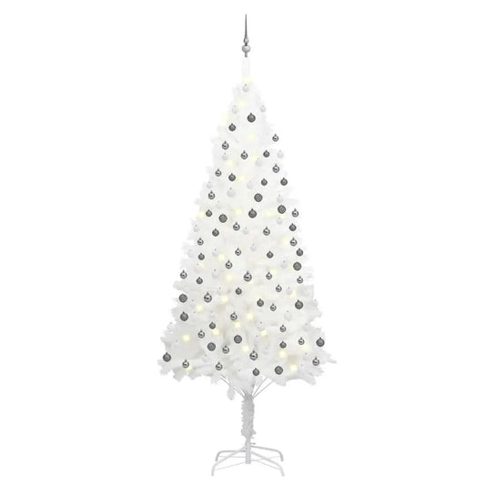 KTX-067091 White 94.5" Pre-Lit Artificial Christmas Tree with Multicolored Lights and Ball Set