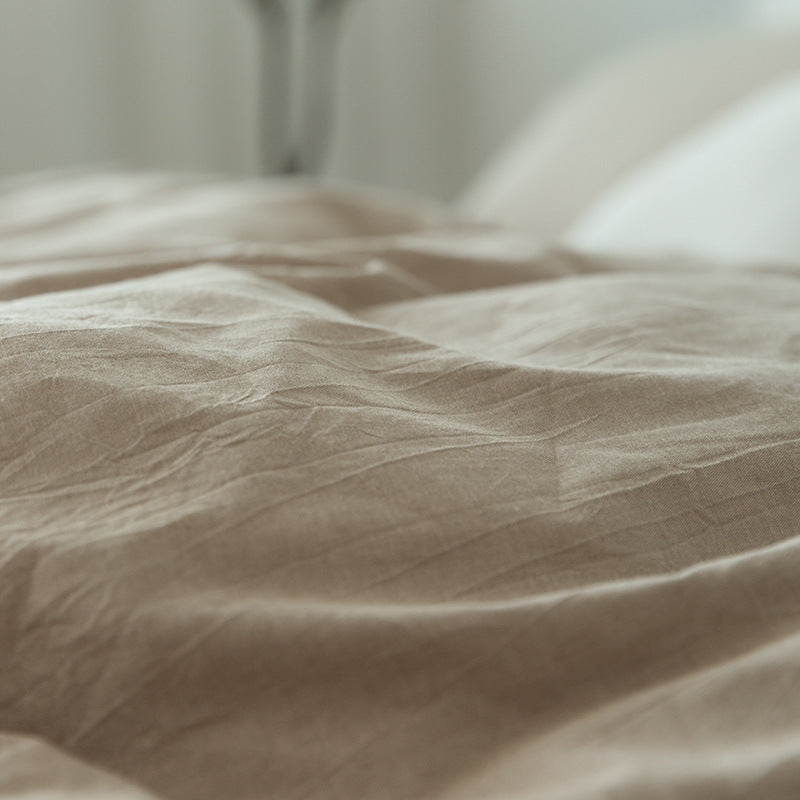 KTX-067475 Washed Cotton Four-Piece Bedding Set in Japanese Muji Style - Solid Color Options