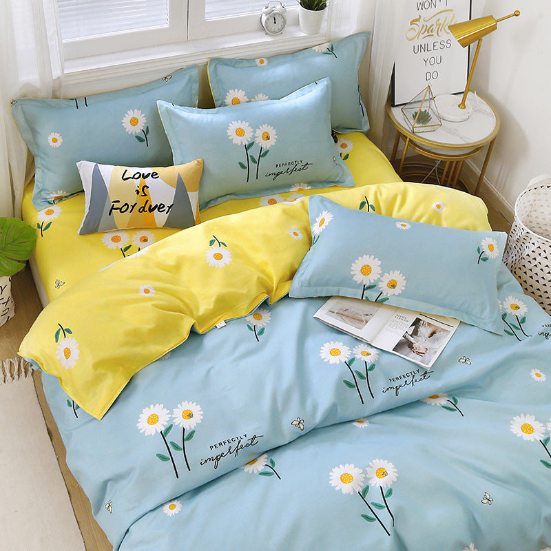 KTX-067795 Washed Cotton Duvet Cover Set - Four-Piece Bedding Collection in Various Stylish Patterns