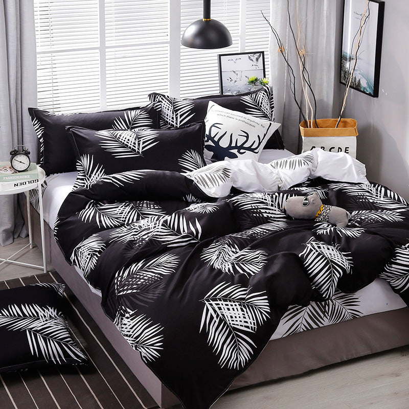KTX-067795 Washed Cotton Duvet Cover Set - Four-Piece Bedding Collection in Various Stylish Patterns