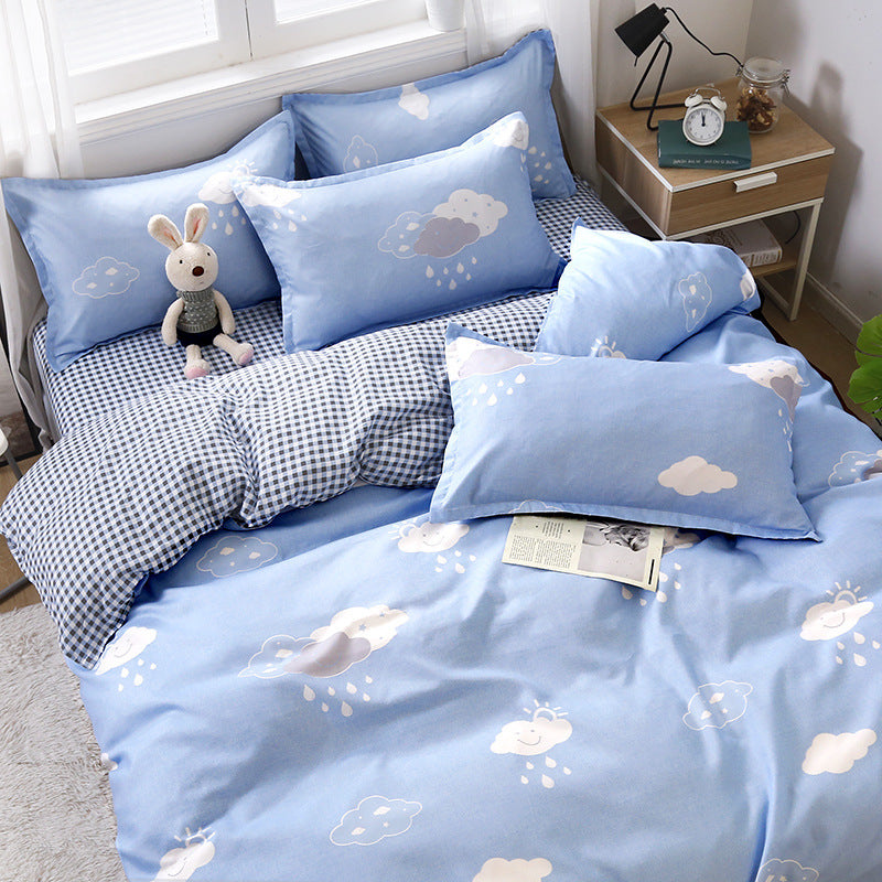 KTX-067795 Washed Cotton Duvet Cover Set - Four-Piece Bedding Collection in Various Stylish Patterns