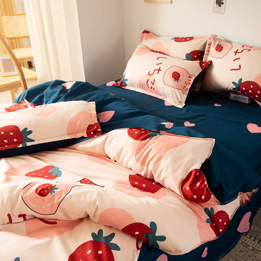 KTX-067795 Washed Cotton Duvet Cover Set - Four-Piece Bedding Collection in Various Stylish Patterns