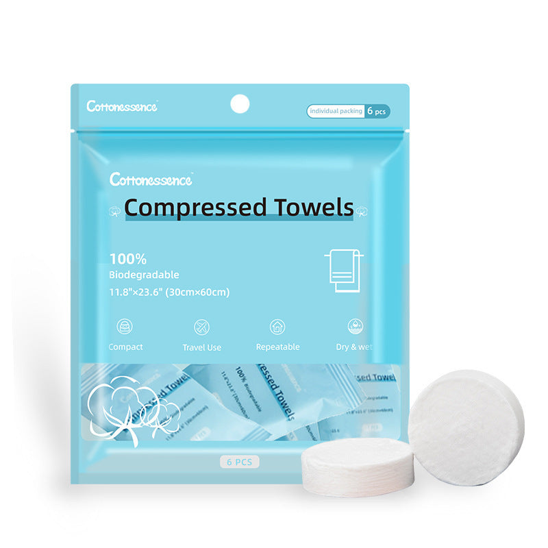 KTX-068051 Round Compressed Towel Set - 6 Pack in Blue and Pink, 30 x 60 cm, Plant Fiber