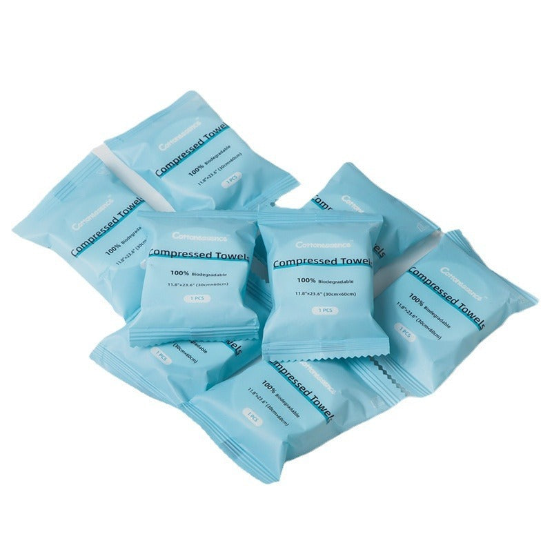 KTX-068051 Round Compressed Towel Set - 6 Pack in Blue and Pink, 30 x 60 cm, Plant Fiber