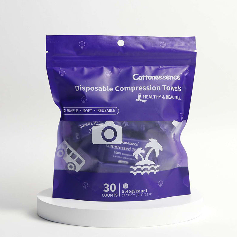 KTX-068051 Round Compressed Towel Set - 6 Pack in Blue and Pink, 30 x 60 cm, Plant Fiber