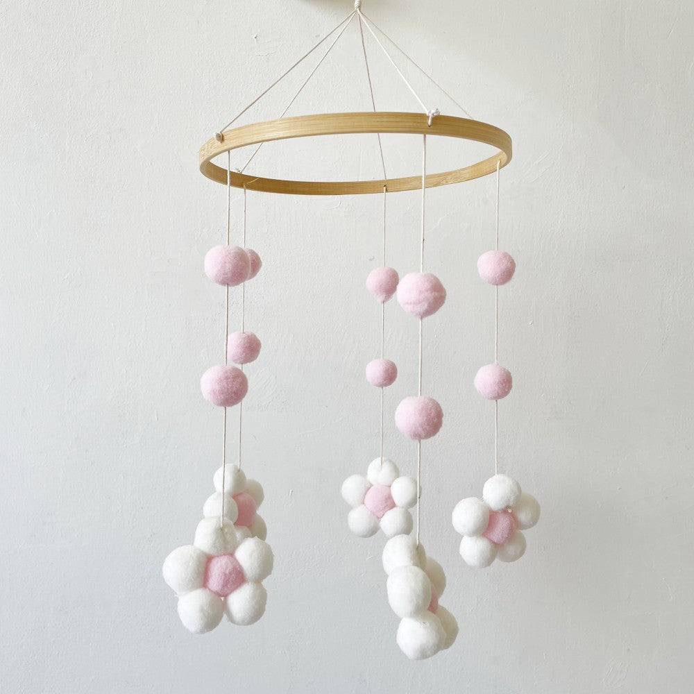KTX-068563 Handmade Wooden Flower Wind Chimes in Pink and Coffee Tones, 30 x 50CM