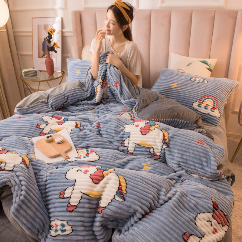 KTX-068627 Double-Sided Coral Fleece Quilt Cover – Soft Polyester Magic Velvet in Multiple Sizes