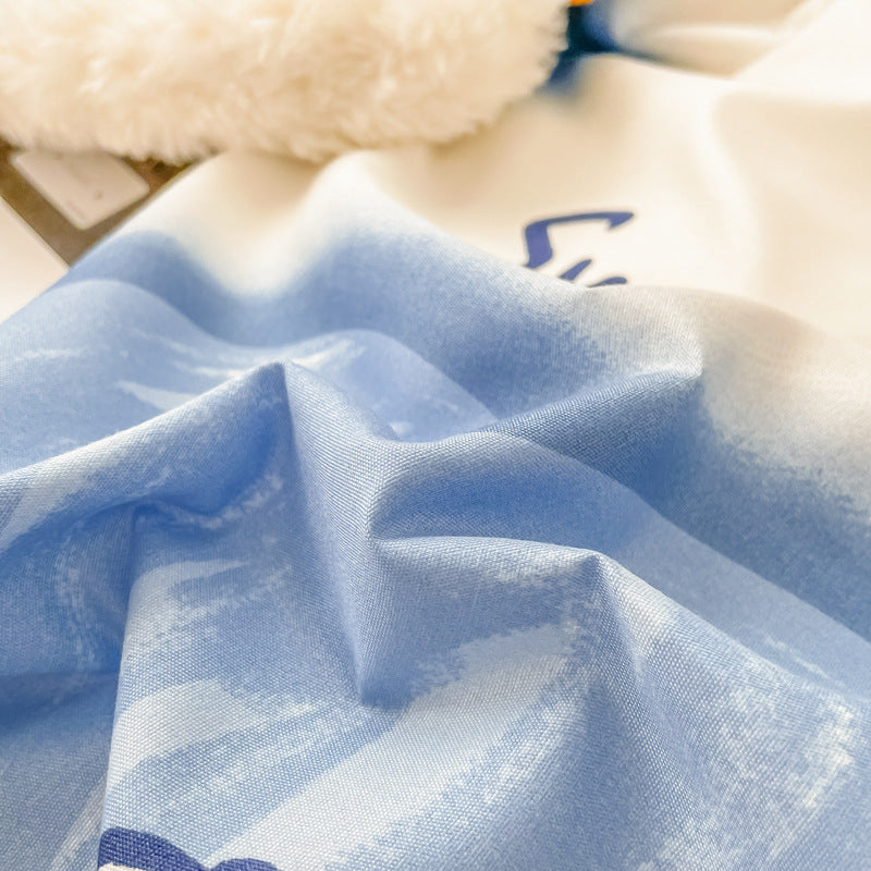 KTX-069779 Modern Plant and Flower Fitted Sheet and Quilt Cover Bed Set - Four Piece Bedding Set