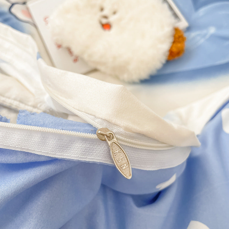 KTX-069779 Modern Plant and Flower Fitted Sheet and Quilt Cover Bed Set - Four Piece Bedding Set