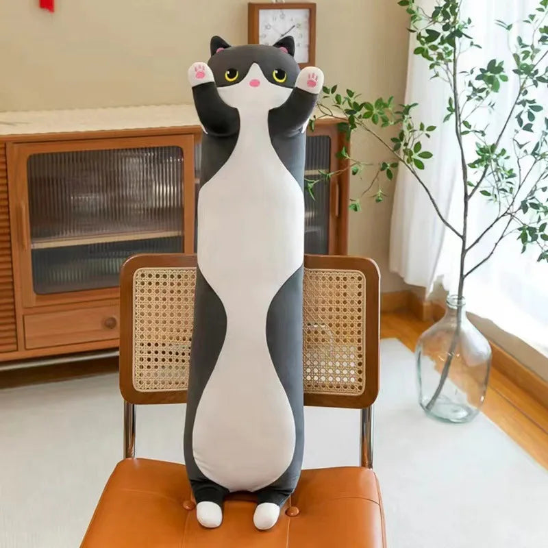 KTX-070035 Cute Cartoon Cat Plush Pillow - Soft Long Cat Stuffed Toy for Kids, Home Decoration - Available in Various Sizes