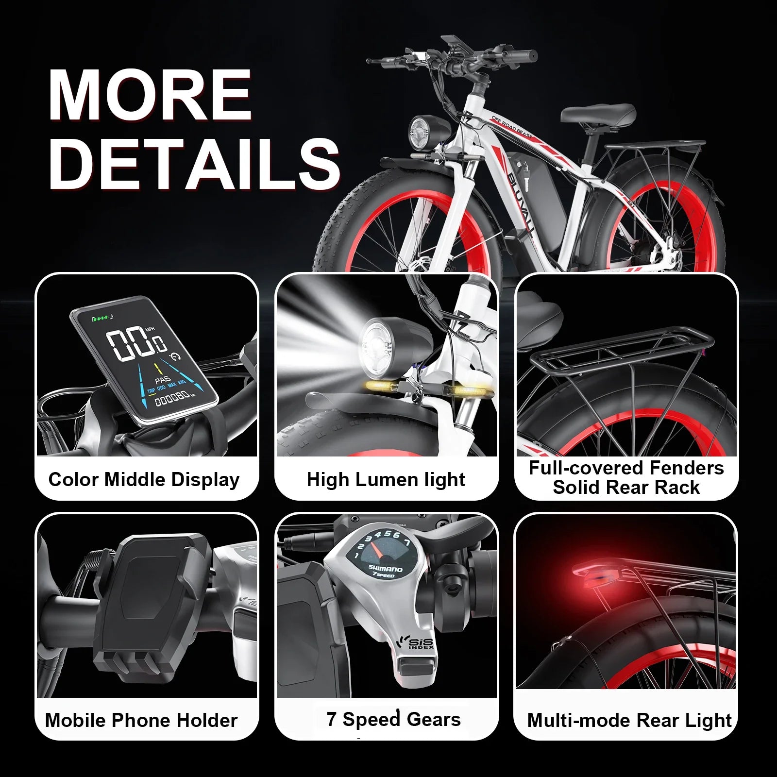 KTX-071635 26" 4.0 Fat Tire Electric Bike with 1000W Motor, 48V Lithium Battery, 7-Speed Gears, and Hydraulic Disc Brakes