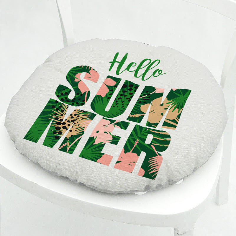KTX-071891 Geometric Floral Chair Cushion in Green Leaves Pattern - Polyester, 40x40 cm