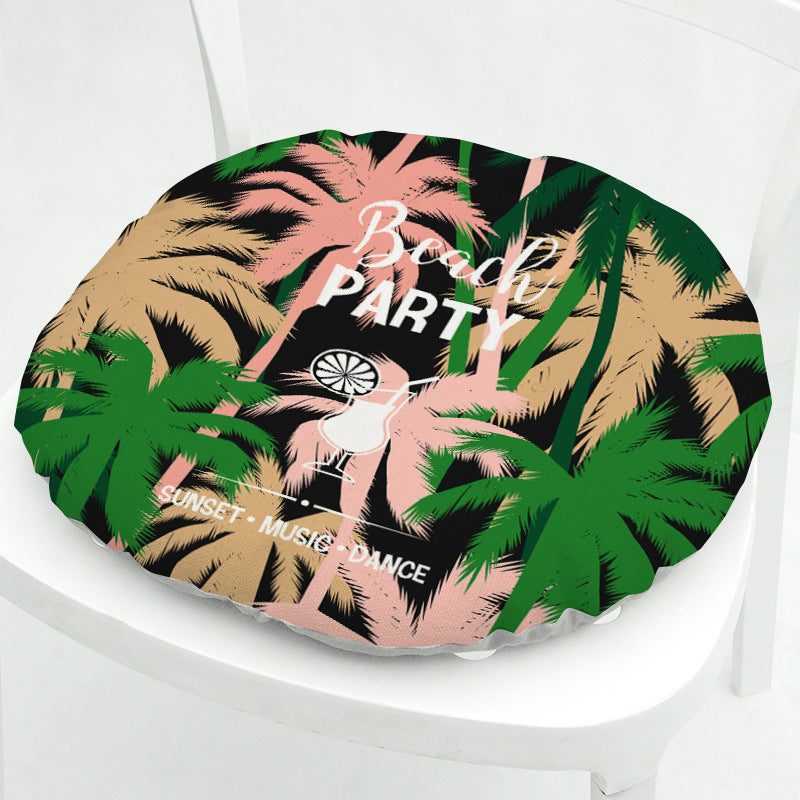 KTX-071891 Geometric Floral Chair Cushion in Green Leaves Pattern - Polyester, 40x40 cm