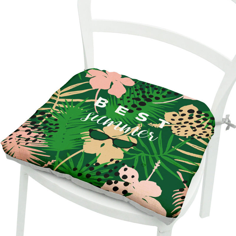 KTX-071891 Geometric Floral Chair Cushion in Green Leaves Pattern - Polyester, 40x40 cm