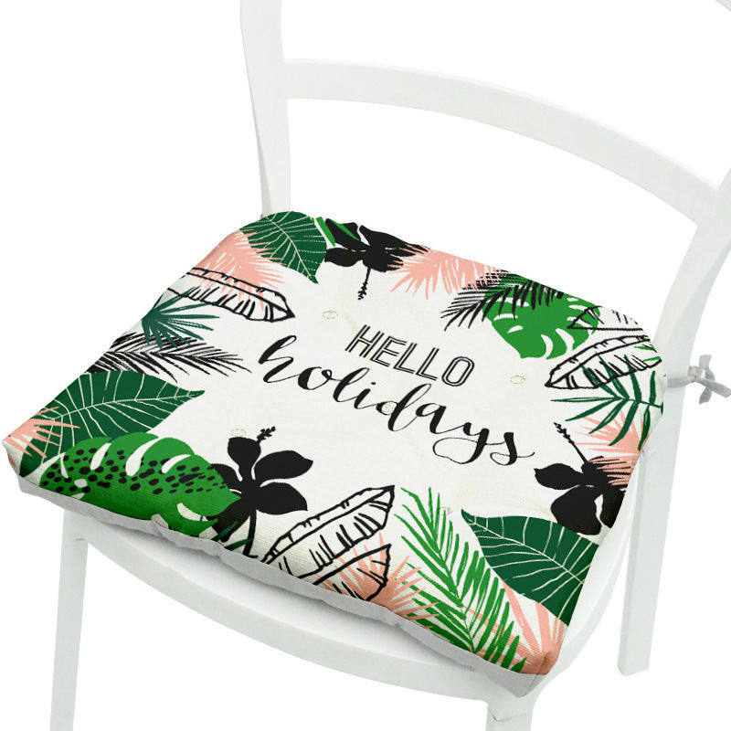 KTX-071891 Geometric Floral Chair Cushion in Green Leaves Pattern - Polyester, 40x40 cm