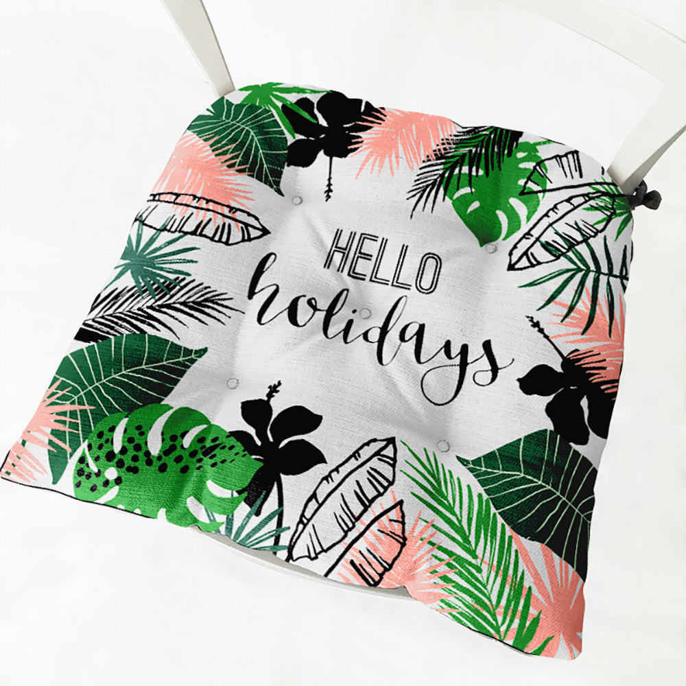 KTX-071891 Geometric Floral Chair Cushion in Green Leaves Pattern - Polyester, 40x40 cm