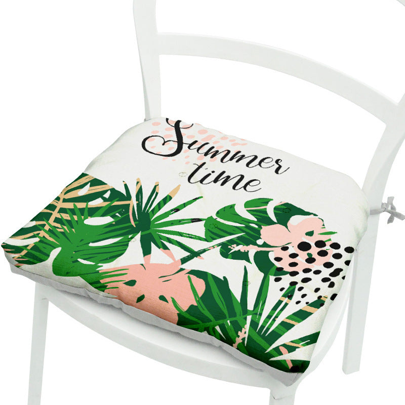 KTX-071891 Geometric Floral Chair Cushion in Green Leaves Pattern - Polyester, 40x40 cm