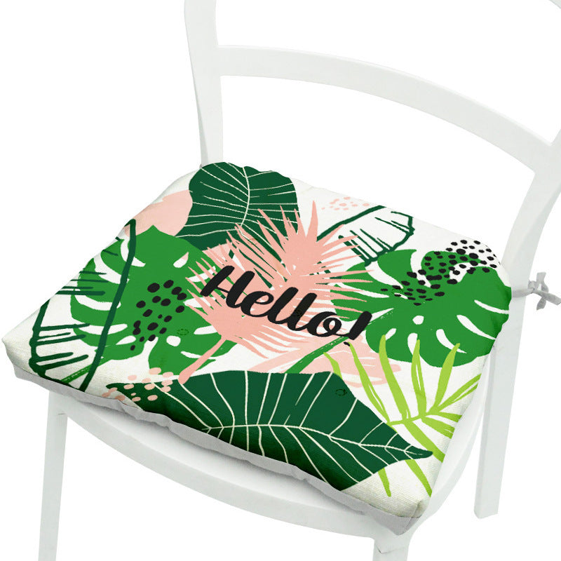 KTX-071891 Geometric Floral Chair Cushion in Green Leaves Pattern - Polyester, 40x40 cm