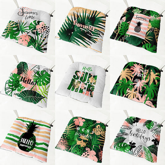 KTX-071891 Geometric Floral Chair Cushion in Green Leaves Pattern - Polyester, 40x40 cm