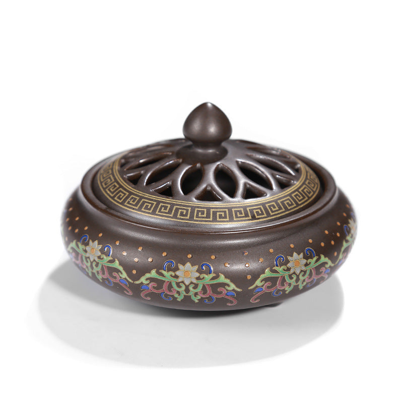 KTX-072019 Ceramic Cloisonne Incense Burner - Handmade Classic Design with Enamel Finishing