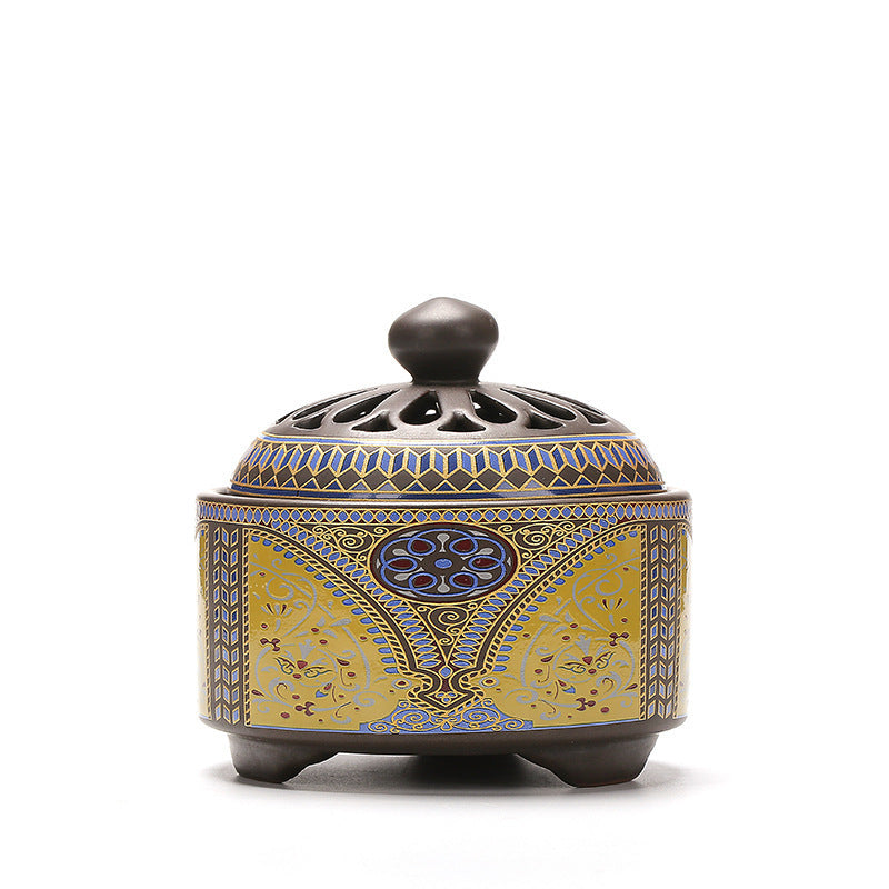 KTX-072019 Ceramic Cloisonne Incense Burner - Handmade Classic Design with Enamel Finishing