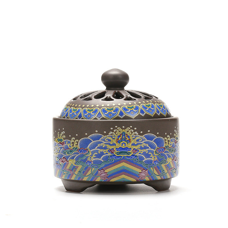 KTX-072019 Ceramic Cloisonne Incense Burner - Handmade Classic Design with Enamel Finishing