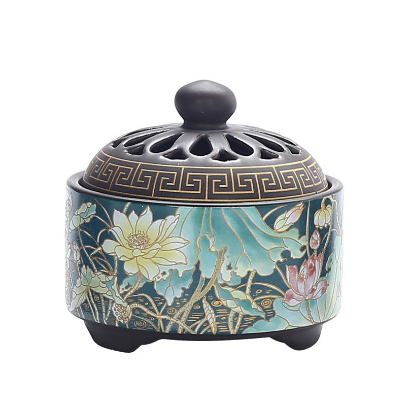 KTX-072019 Ceramic Cloisonne Incense Burner - Handmade Classic Design with Enamel Finishing