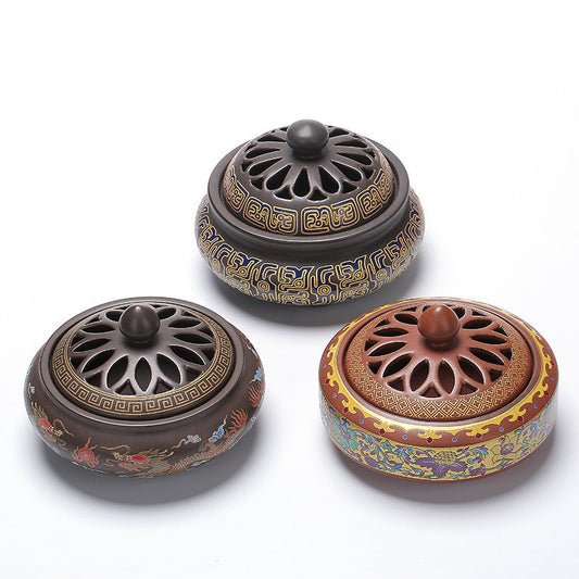 KTX-072019 Ceramic Cloisonne Incense Burner - Handmade Classic Design with Enamel Finishing