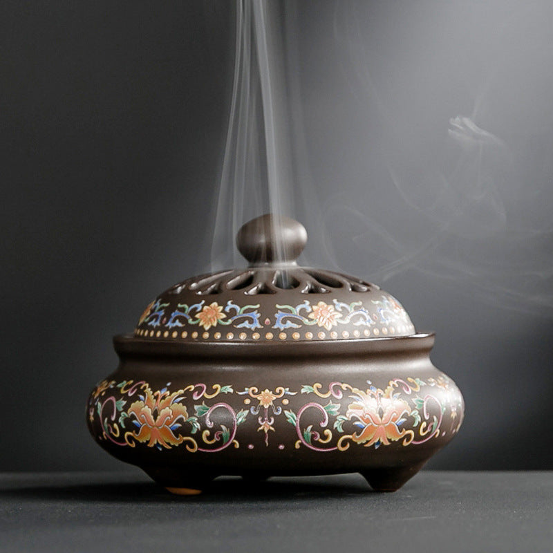 KTX-072019 Ceramic Cloisonne Incense Burner - Handmade Classic Design with Enamel Finishing