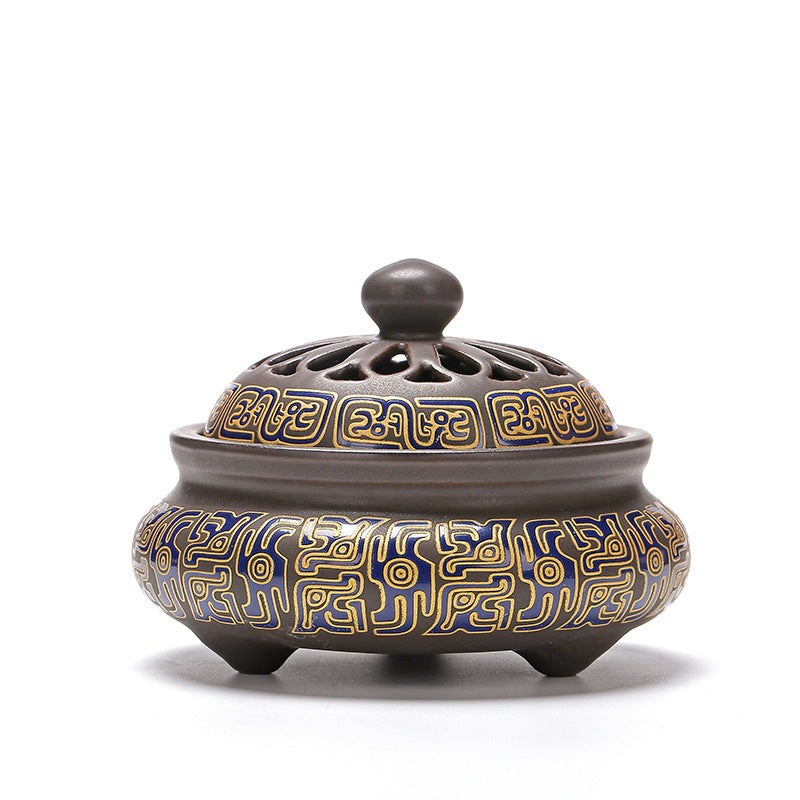 KTX-072019 Ceramic Cloisonne Incense Burner - Handmade Classic Design with Enamel Finishing