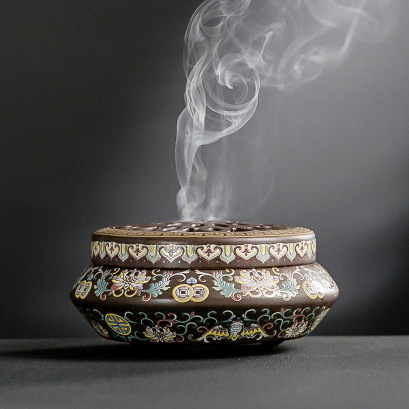 KTX-072019 Ceramic Cloisonne Incense Burner - Handmade Classic Design with Enamel Finishing
