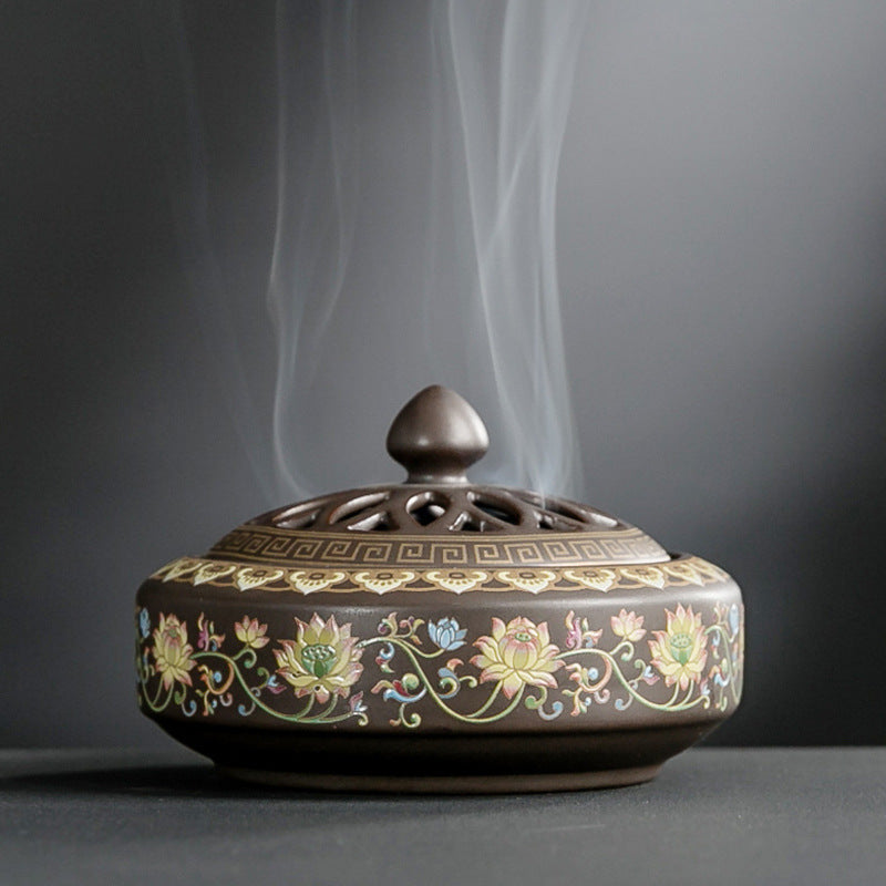 KTX-072019 Ceramic Cloisonne Incense Burner - Handmade Classic Design with Enamel Finishing