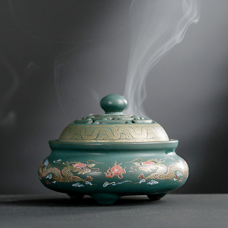 KTX-072019 Ceramic Cloisonne Incense Burner - Handmade Classic Design with Enamel Finishing