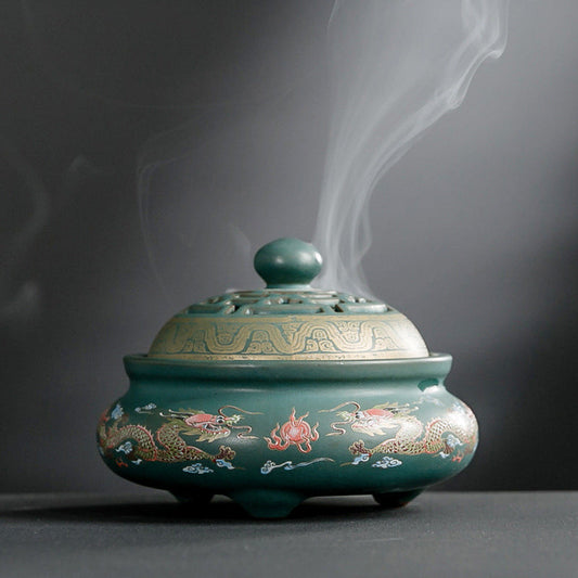 KTX-072019 Ceramic Cloisonne Incense Burner - Handmade Classic Design with Enamel Finishing