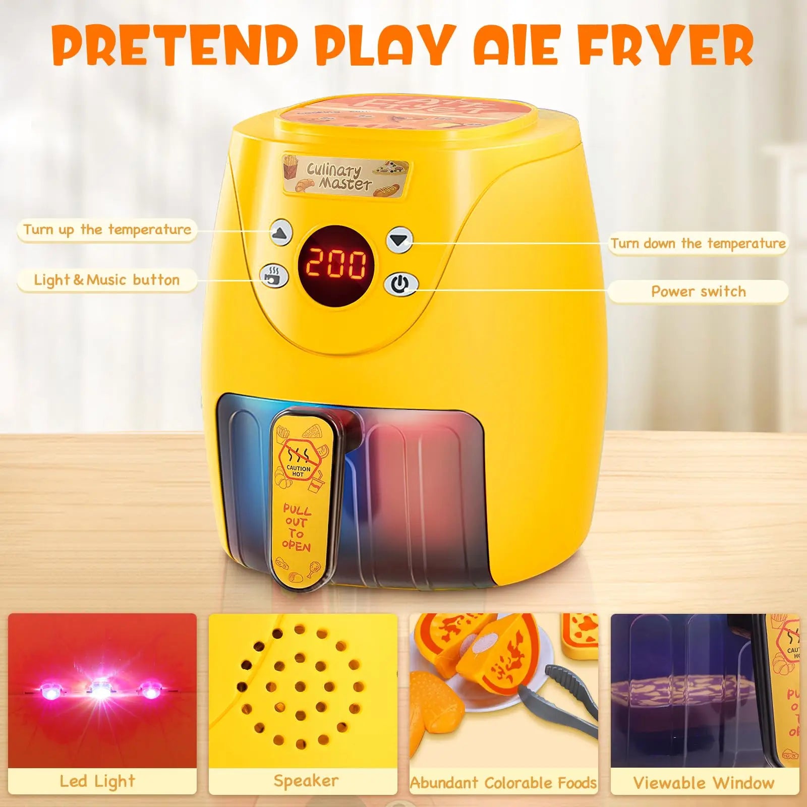 KTX-072915 Kids Color Changing Air Fryer Pretend Play Kitchen Toy - Safe ABS Plastic, Ages 2 and Up